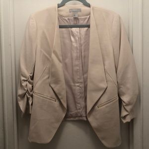 Cream Blazer with Ruched Sleeves